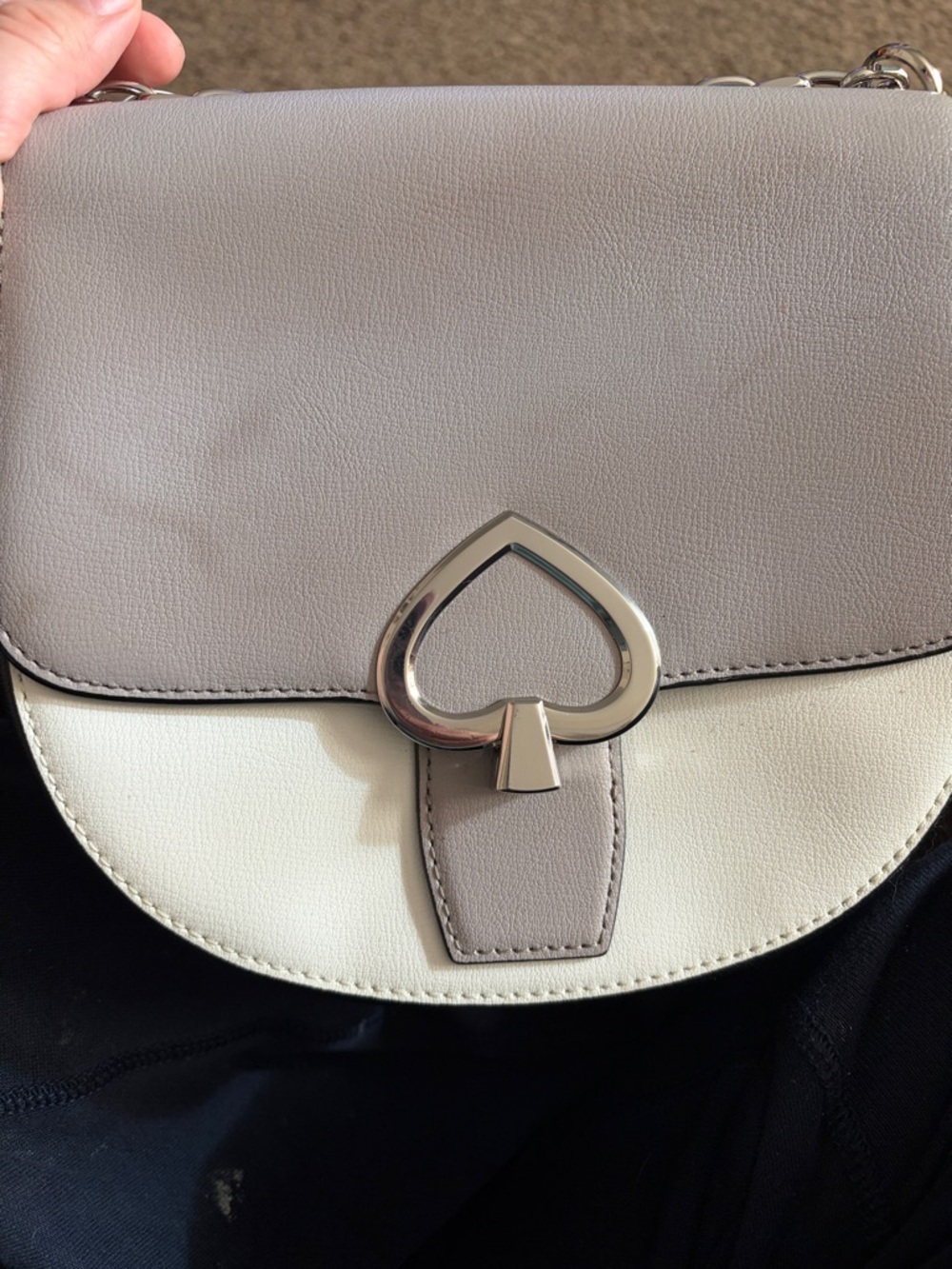 kate spade Two-Tone Gray and Cream Heart-Front Crossbody